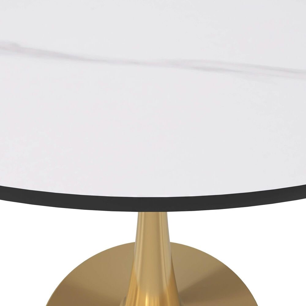 Leisuremod Leisuremod Bristol 35 round dining table Gold base with White Sintered stone Top, , large
