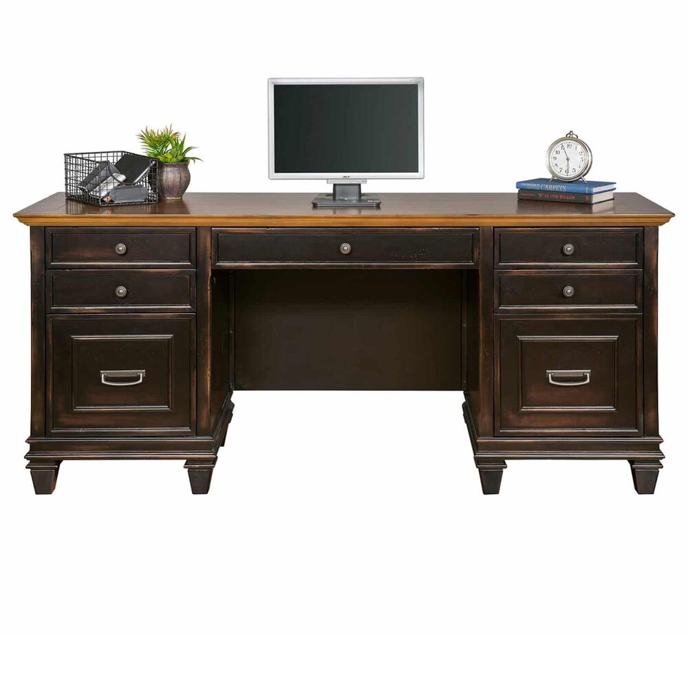 Wycliff Bay Hartford Credenza Desk with Hutch in Black and Natural Wood, , large