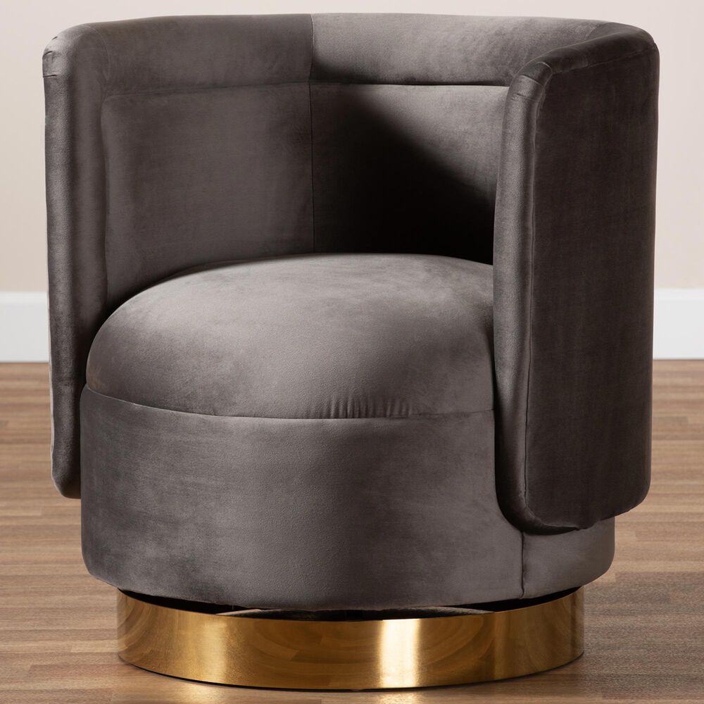 Baxton Studio Saffi Swivel Accent Chair in Grey, , large