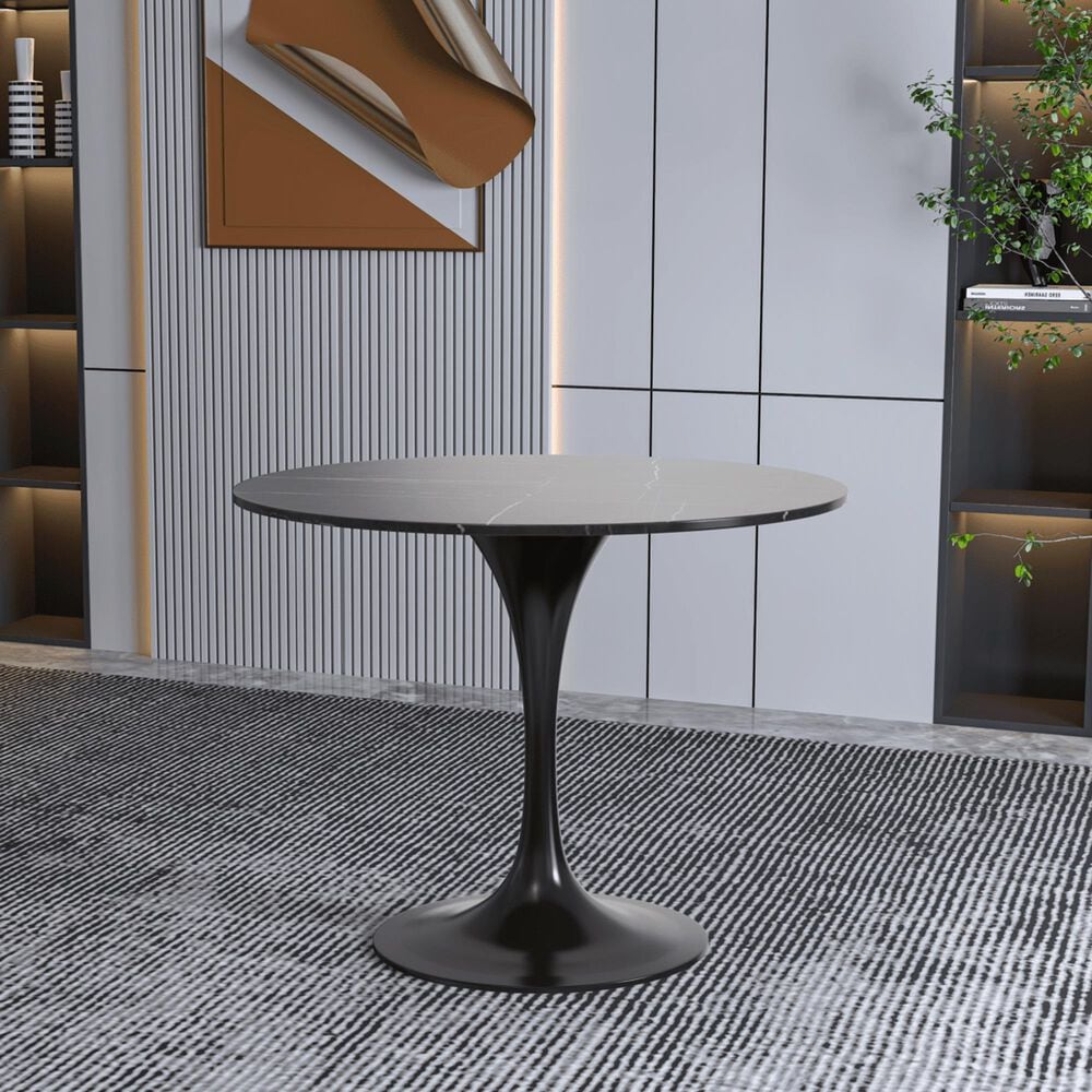 Leisuremod LeisureMod Verve Collection 36 Round Dining Table, Black Base with Sintered Stone Black Top, , large