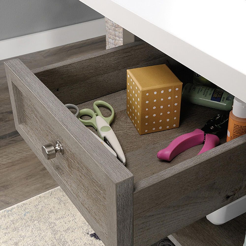 Sauder Craft Pro Work Table with Storage in White and Mystic Oak, , large