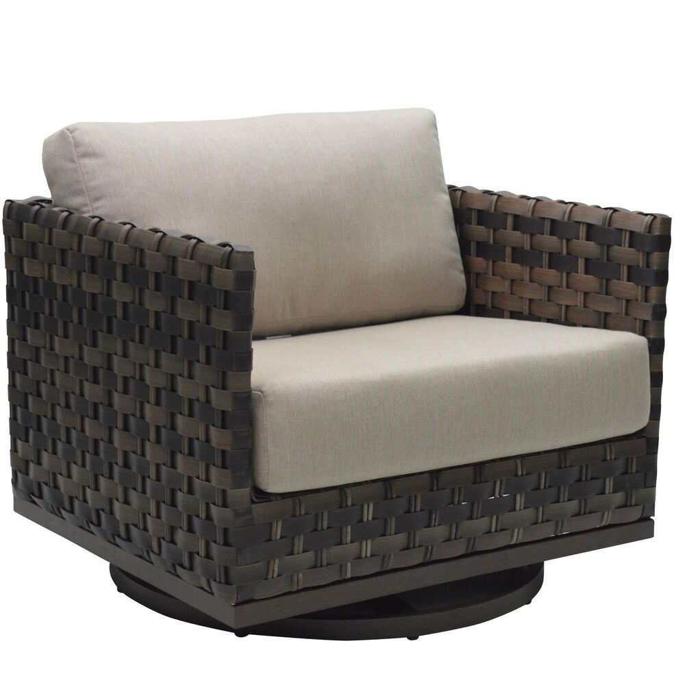 Plank and Hide Nevis Swivel Lounge Chair in Espresso and Hang Ten Taupe, , large