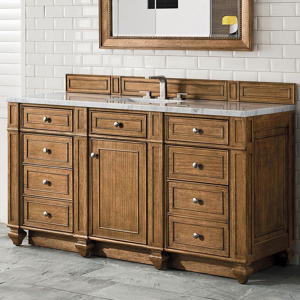 James Martin Vanities Bristol 30&quot; Single Bathroom Vanity in Saddle Brown with 3 cm Arctic Fall Solid Surface Top and Rectangular Sink, , large