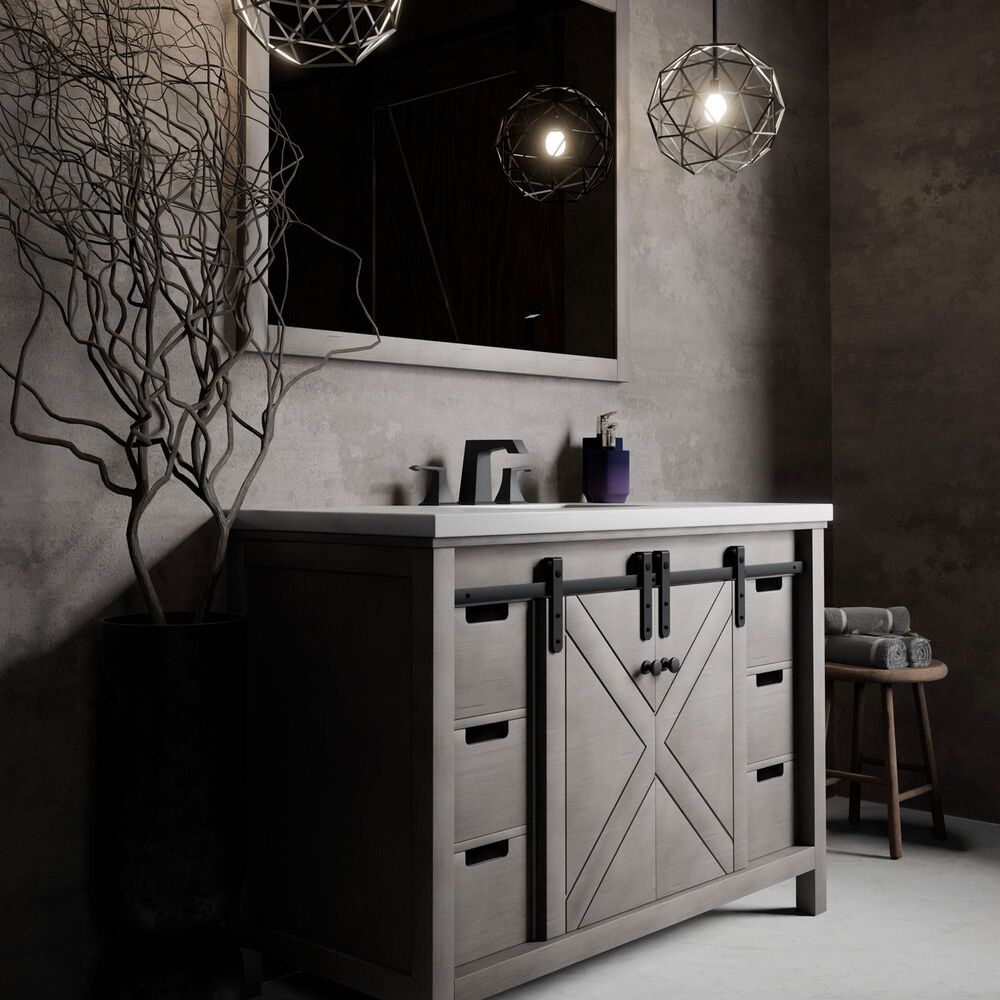 Lexora Home Marsyas 48" Single Bathroom Vanity in Ash Grey with White Quartz Top and Rectangular Sink, , large