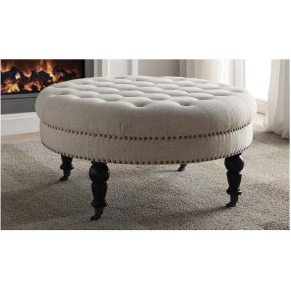 Linden Boulevard Isabelle Round Tufted Ottoman in Natural, , large