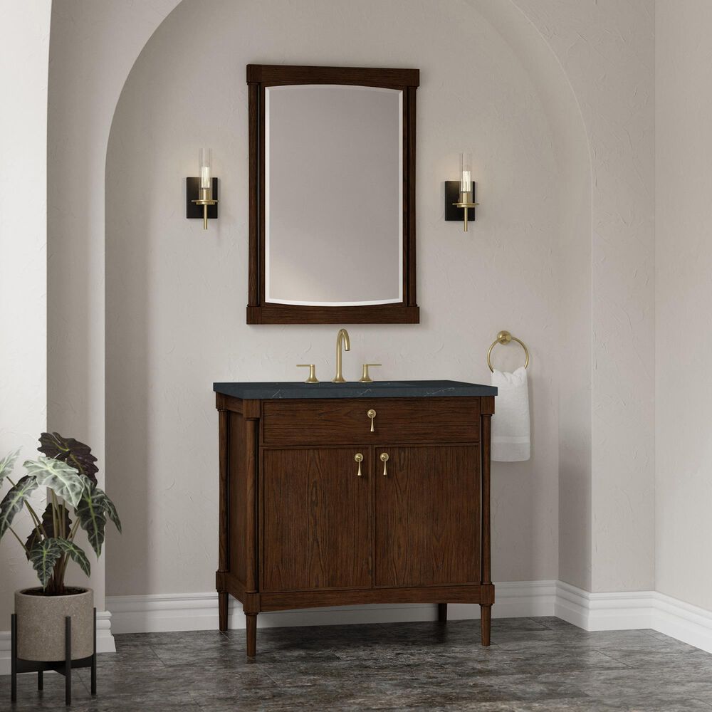 James Martin Kinnsden 36" Single Bathroom Vanity in Sable Oak with 3 cm Charcoal Soapstone Silestone Top and Rectangular Sink, , large