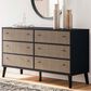 Ashley Charlang 6 Drawer Dresser in Matte Black and Beige, , large
