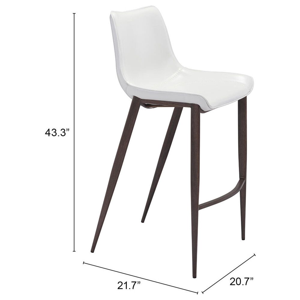 Zuo Modern Magnus Bar Stool in White and Brown &#40;Set of 2&#41;, , large