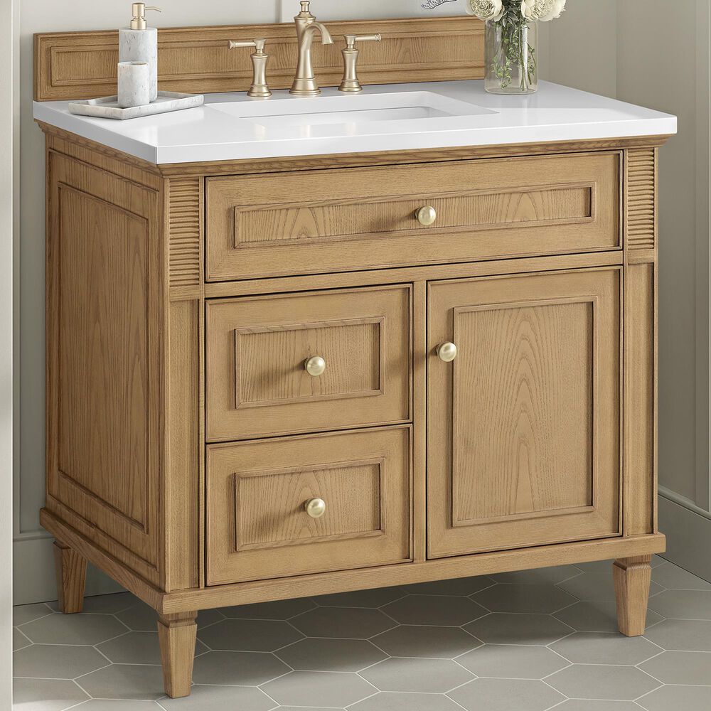 James Martin Vanities Lorelai 36" Single Vanity in Light Natural Oak with 3 cm White Zeus Quartz Top, , large