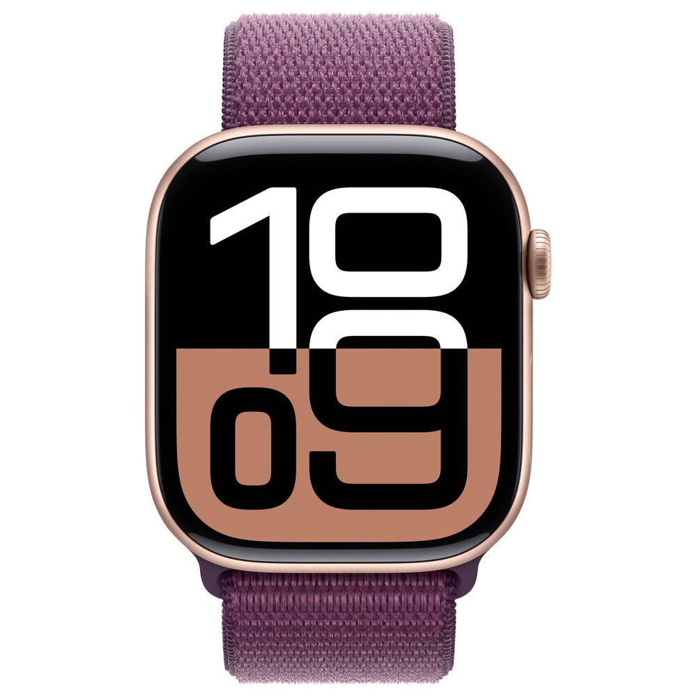 Apple Watch Series 10 GPS 46mm Rose Gold Aluminum Case with Plum Sport Loop, , large