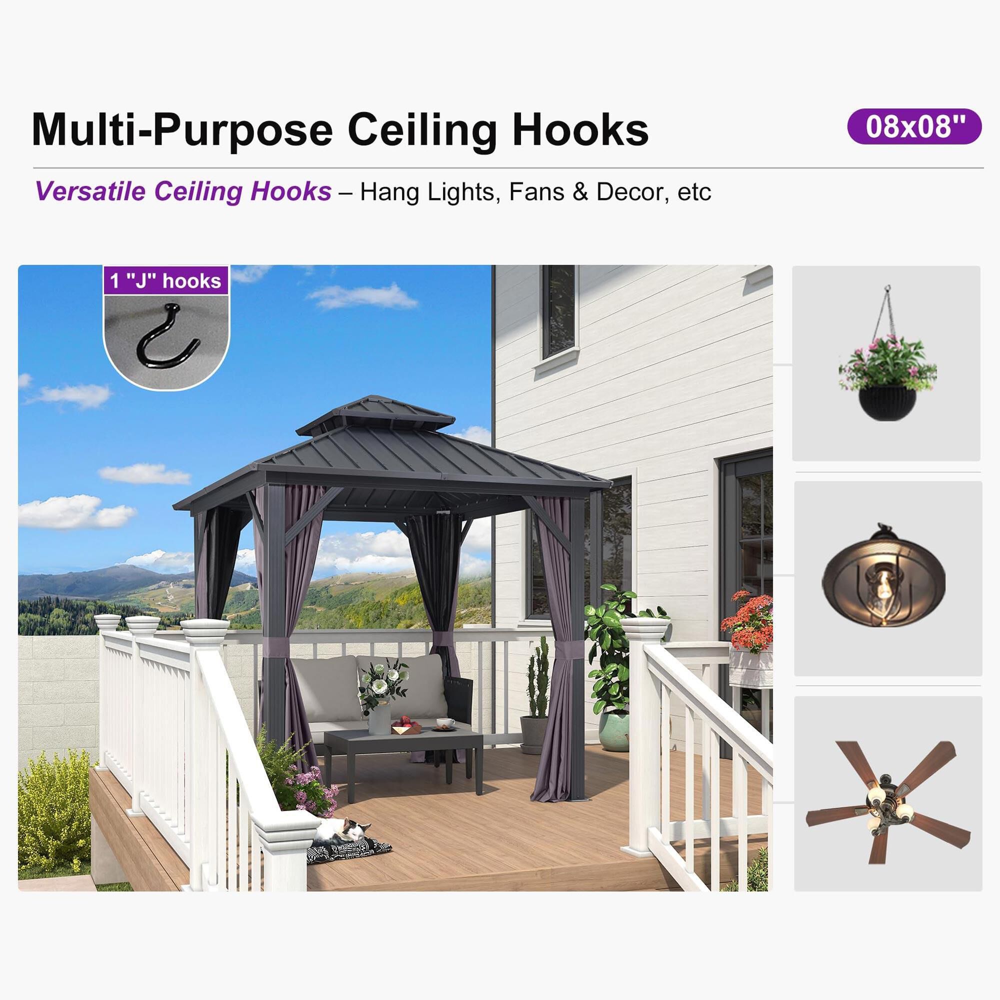 HOMLUX 8' x 8' Outdoor Hardtop Gazebo with Galvanised Steel Roof
