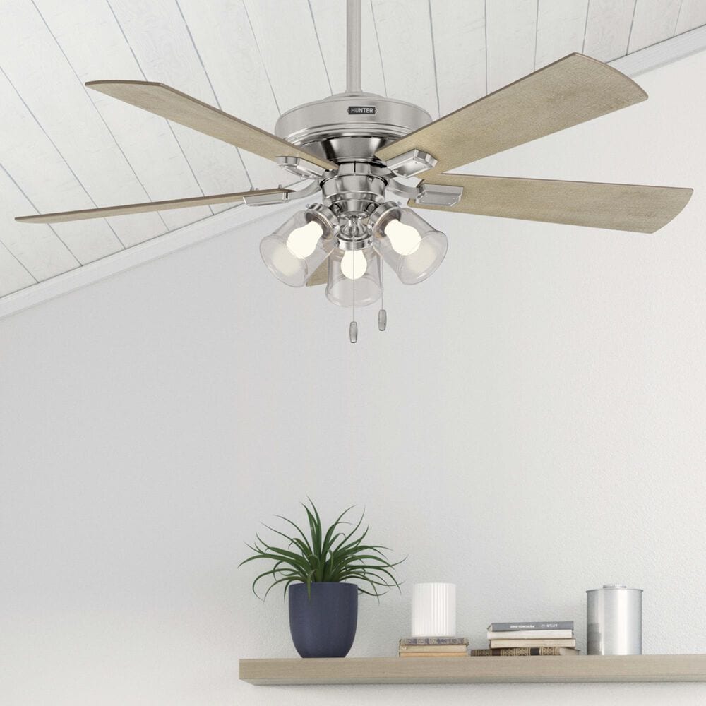 Hunter Crestfield 52&quot; Pull Chain Ceiling Fan with LED Lights in Brushed Nickel, , large