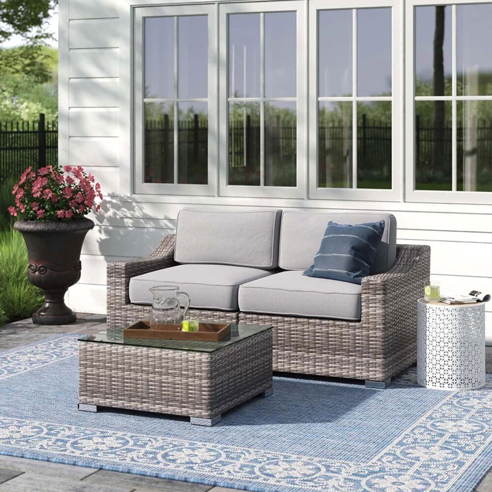 Hearth and Haven 2-piece Outdoor Wicker Conversation Set with Loveseat in Gray, , large