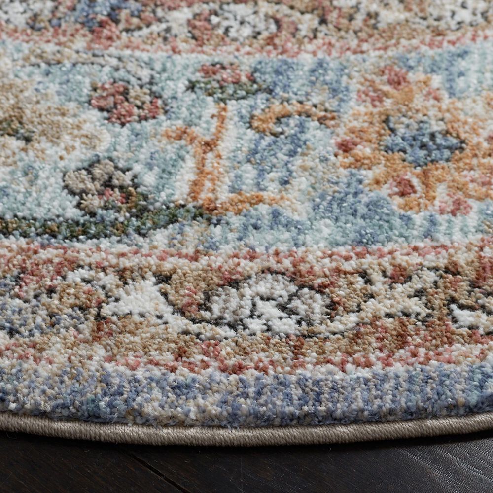 Safavieh Jasmine 5&#39;3&quot; Round Blue and Gold Area Rug, , large