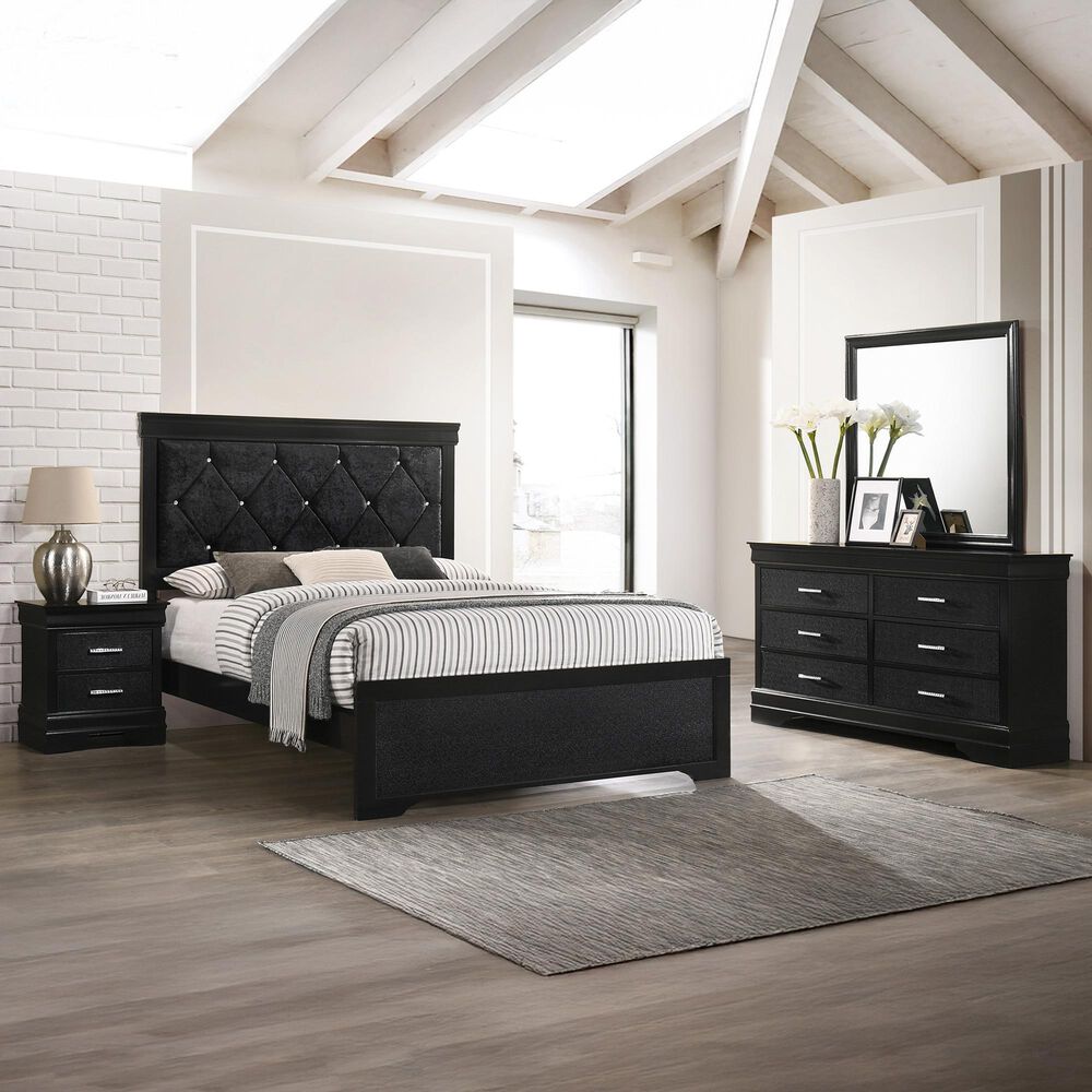 Crown Mark Amalia Full Upholstered Panel Bed in Black, , large