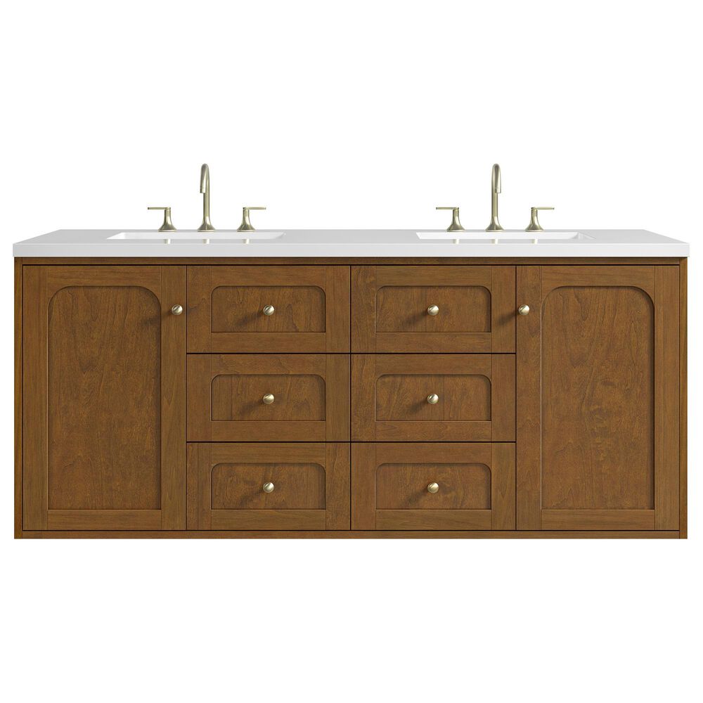 James Martin Laurent 60" Double Bathroom Vanity in Honey Oak with 3 cm White Zeus Silestone Top and Rectangular Sinks, , large