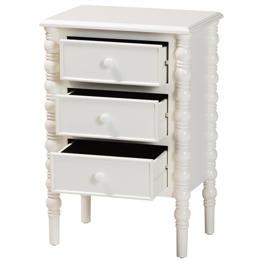 Baxton Studio Malinda 3-Drawer End Table with Spindle Legs in White, , large