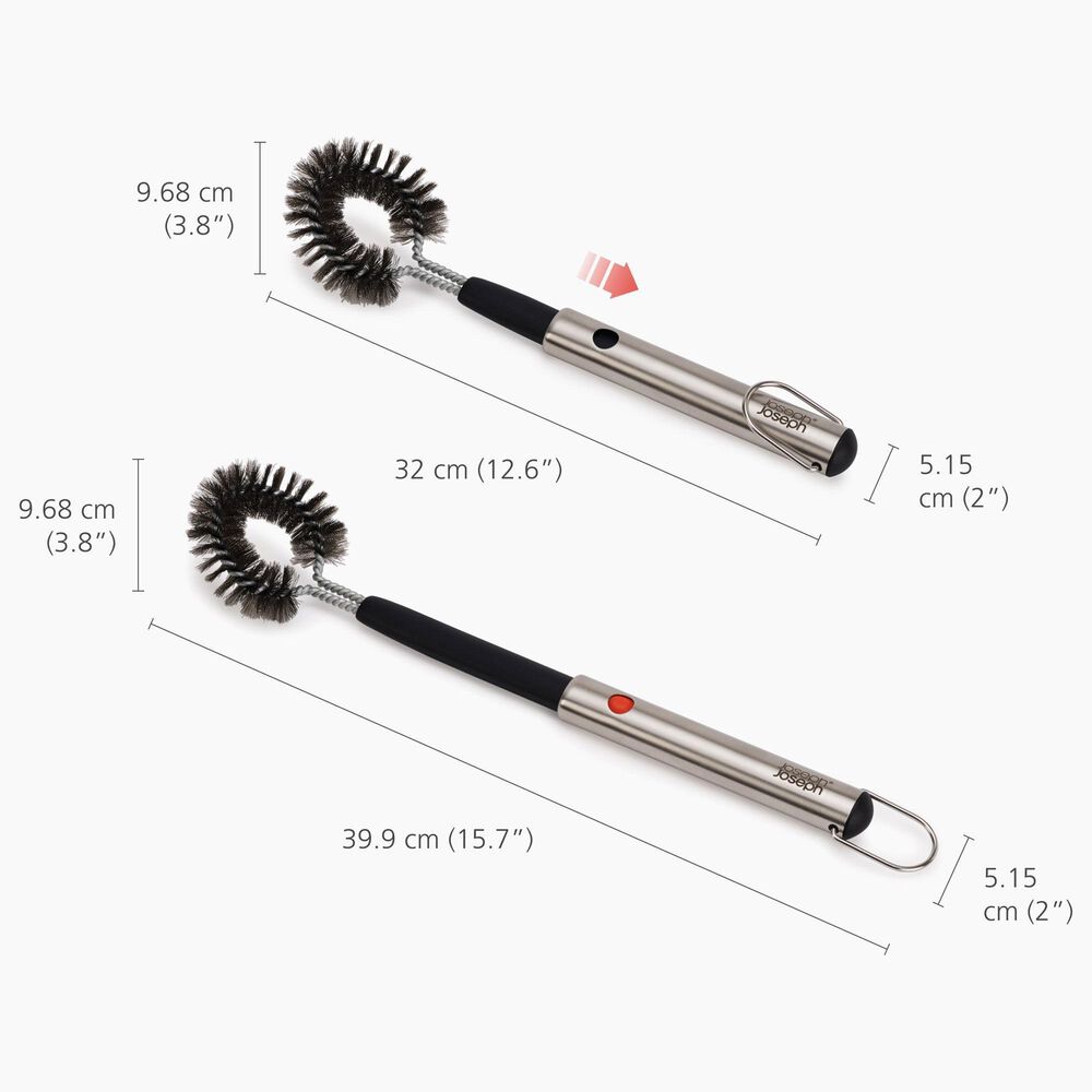 Joseph Joseph GrillOut BBQ Cleaning Brush with Retractable Head in Stainless Steel and Black, , large