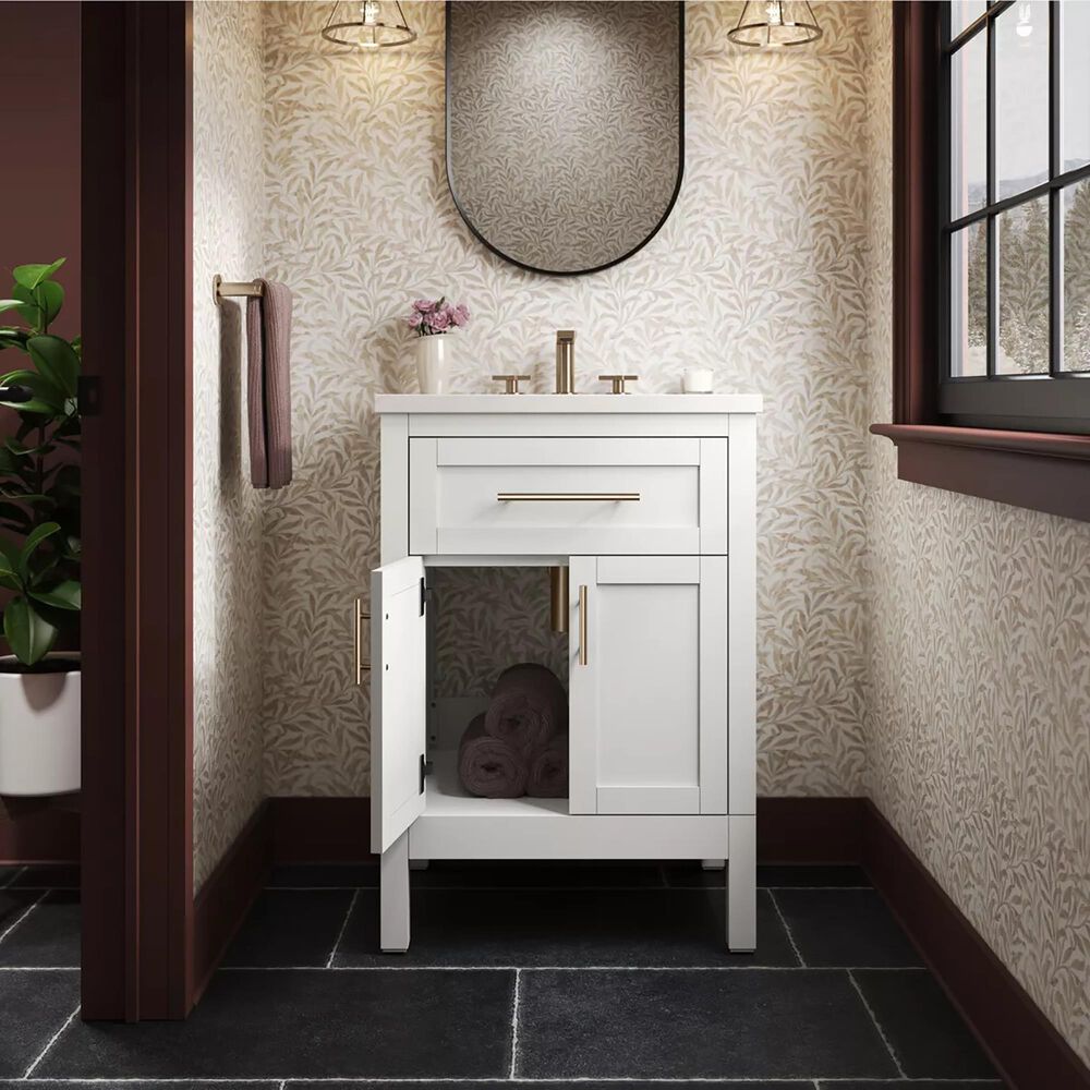 Kohler Hadron 24" Single Bathroom Vanity in White with 3 cm Bianco Bella Quartz Top and Oval Sink, , large