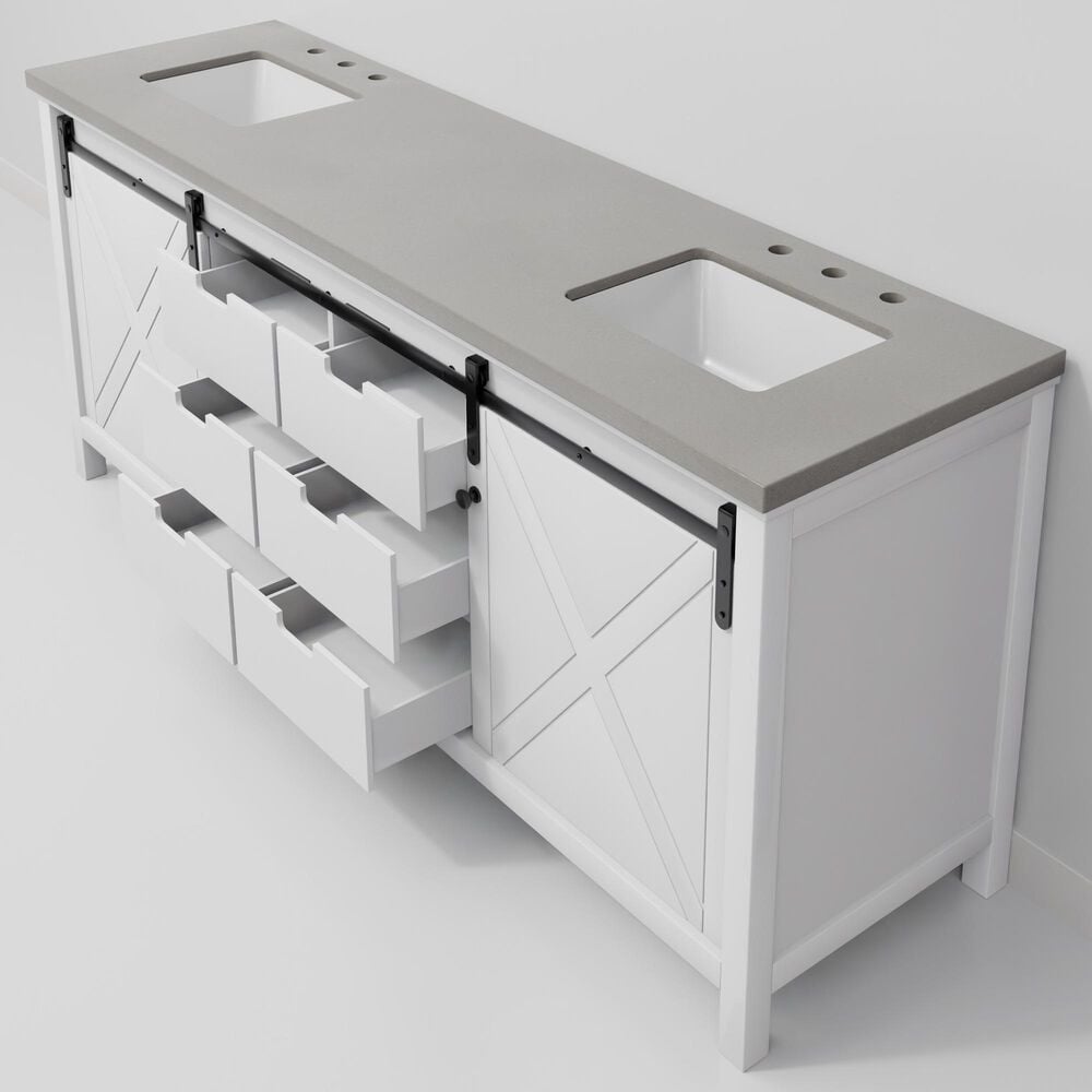 Lexora Home Marsyas 80&quot; Double Bathroom Vanity in White with Grey Quartz Top and Rectangular Sinks, , large
