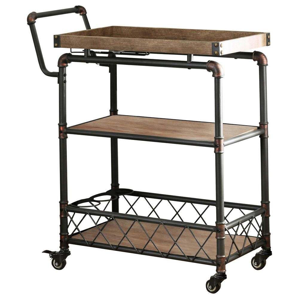 Furniture of America Wilkes Bar Serving Cart in Sand Black and Natural