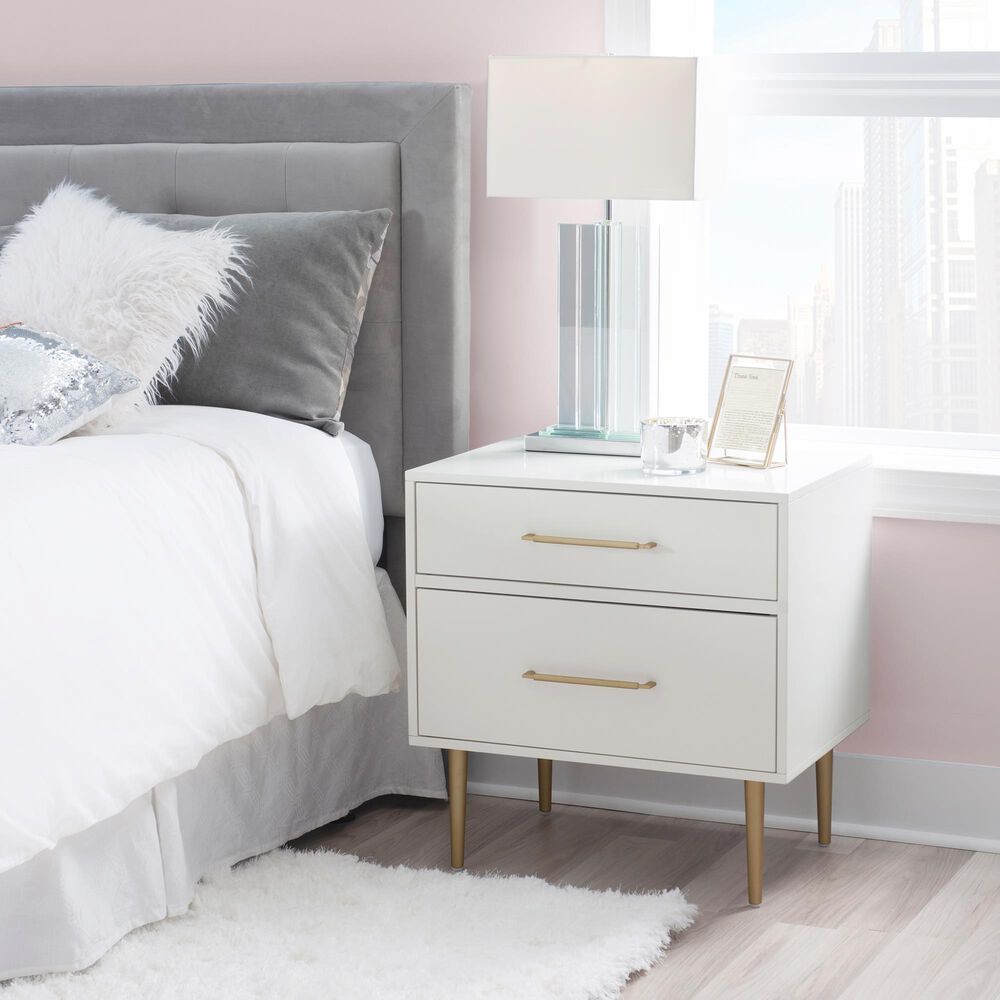 Linon Home Decor Gloria 2-Drawer Nightstand in White and Gold, , large