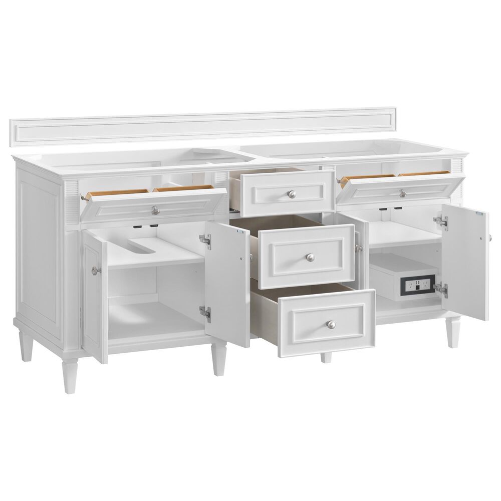 James Martin Vanities Lorelai 72" Double Bathroom Vanity in Bright White with 3 cm Eternal Jasmine Pearl Silestone Top, Rectangular Sinks and FreePower Wireless Charger, , large
