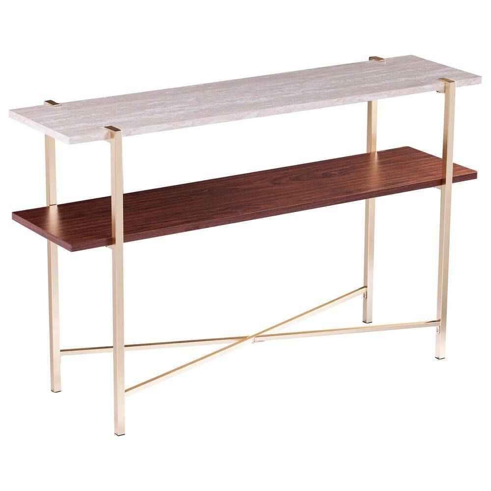 Southern Enterprises Ardmillan Storage Console Table in Brass, Tobacco, and White, , large