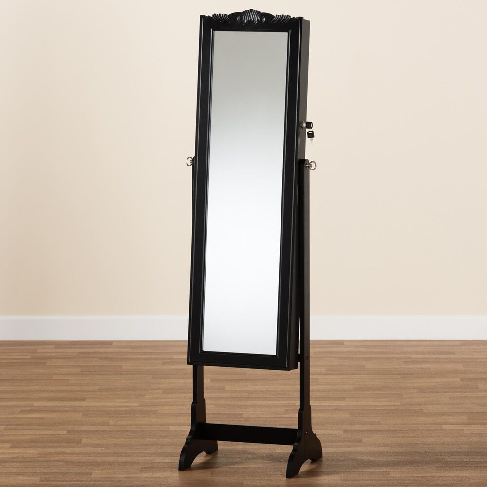 Baxton Studio Madigan Jewelry Armoire with Mirror in Black NFM