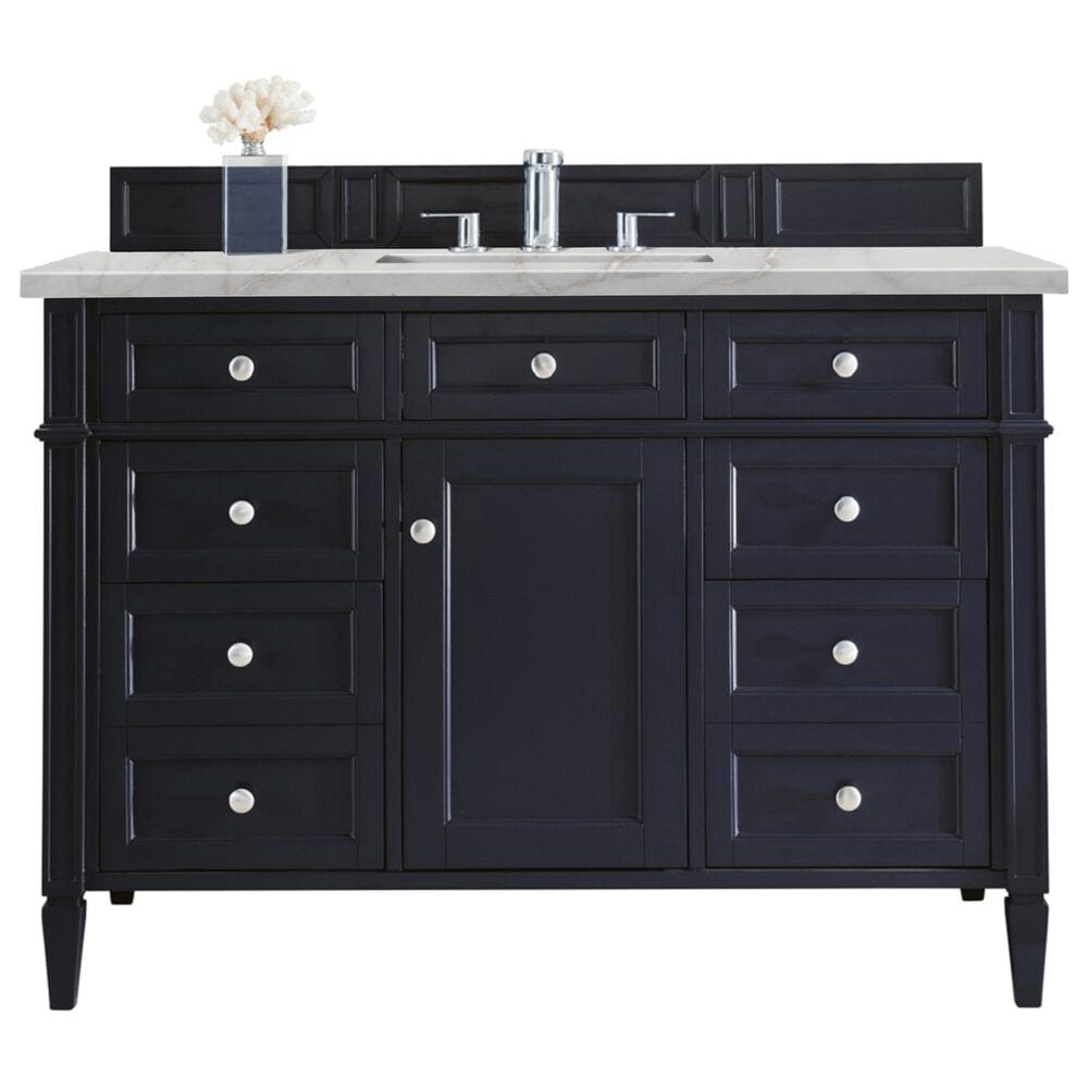 James Martin Vanities Brittany 48" Single Bathroom Vanity in Victory Blue with 3 cm Victorian Silver Quartz Top and Rectangular Sink, , large