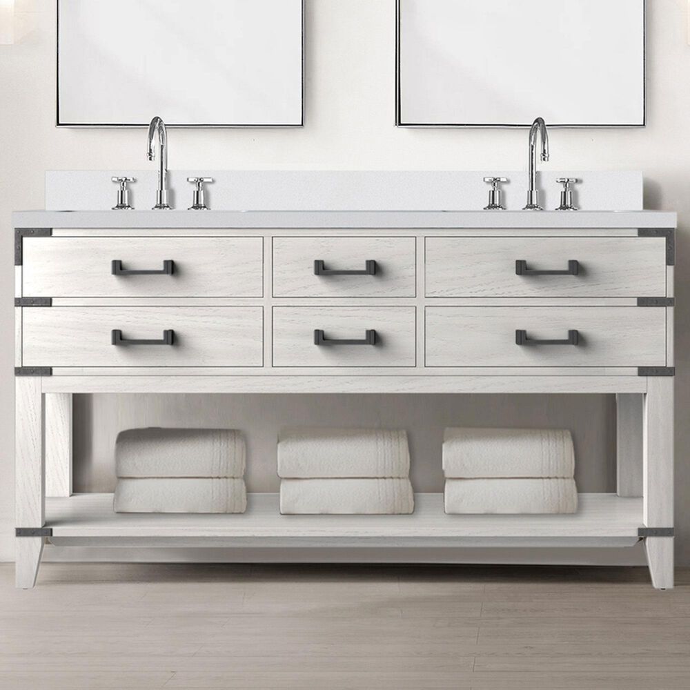 Lexora Home Norwalk 60&quot; Double Bathroom Vanity in White Oak with White Quartz Top and Rectangular Sinks, , large