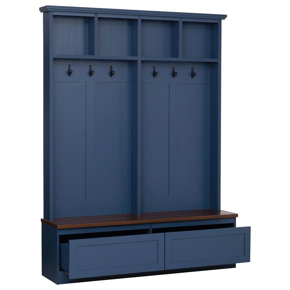 HOMLUX 6-Hook Hall Tree with Wood Grain Bench in Blue, , large