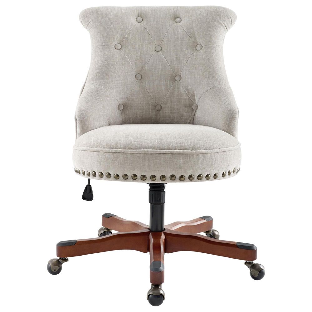 Linon Home Decor Sinclair Office Chair with Natural Cushion in Dark Walnut, , large