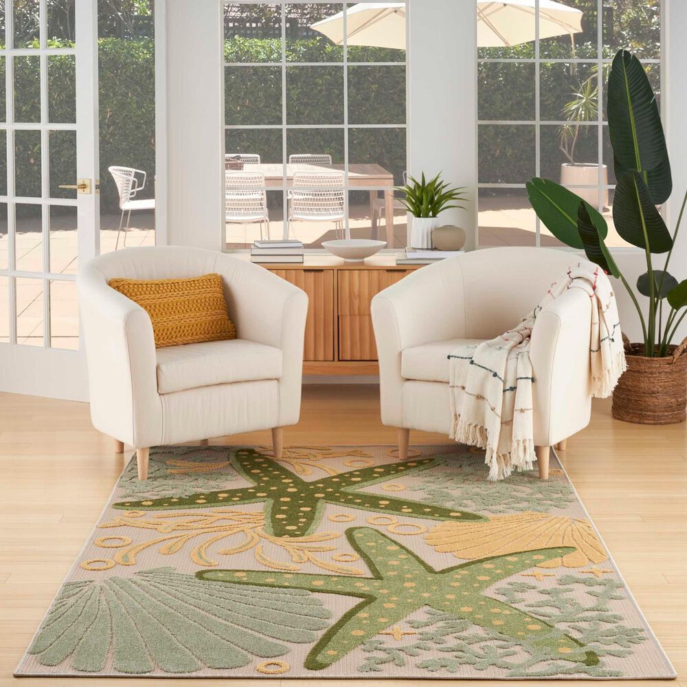 Nourison Aloha 9&#39; x 12&#39; Green and Yellow Indoor/Outdoor Area Rug, , large