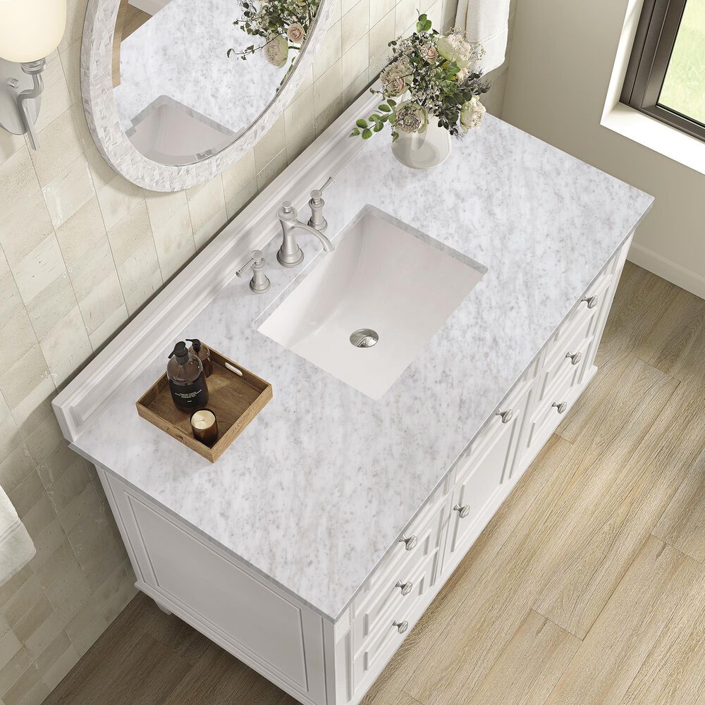 James Martin Vanities Lorelai 48&quot; Single Vanity in Bright White with 3 cm Carrara White Marble Top, , large