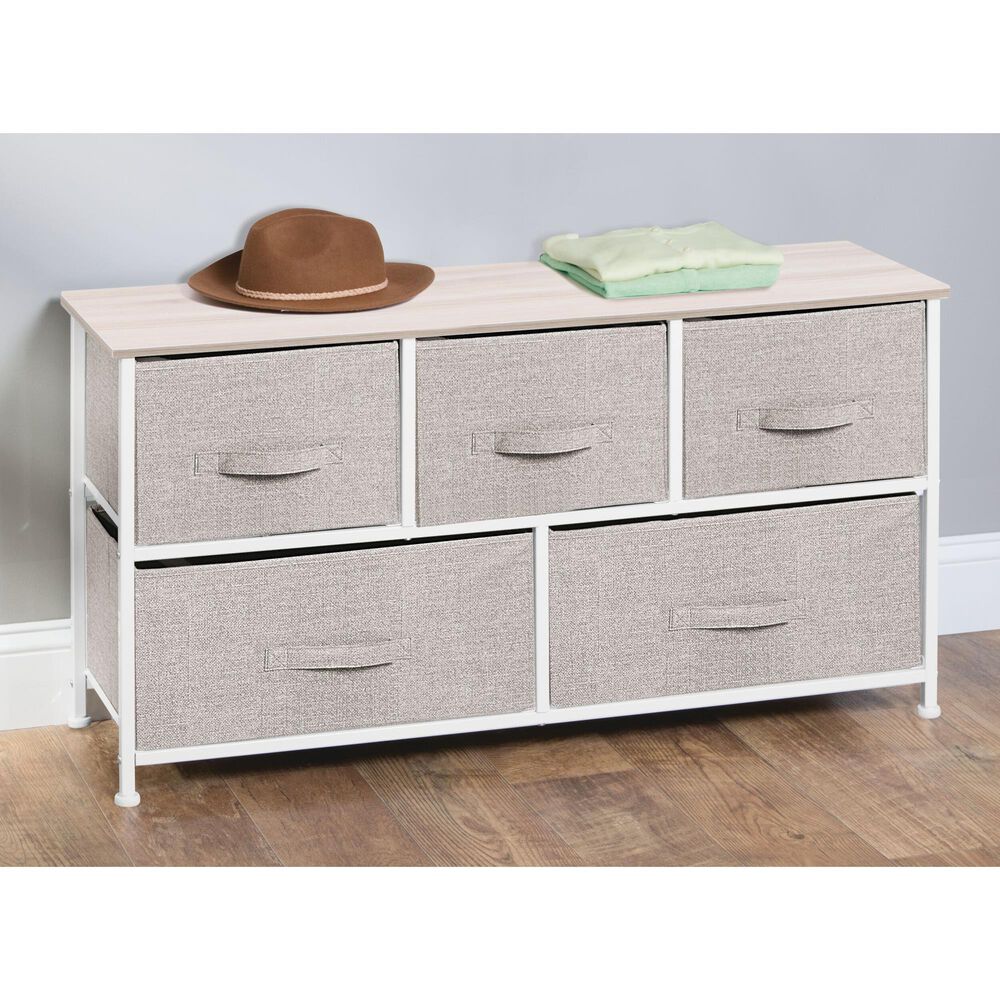 mDesign 5-Drawer Wide Dresser with Fabric Drawers in Linen, , large