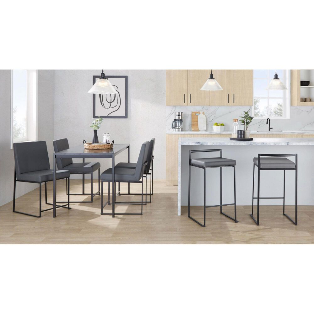 Lumisource Fuji Stackable Counter Stool with Grey Faux Leather Cushion in Black &#40;Set of 2&#41;, , large
