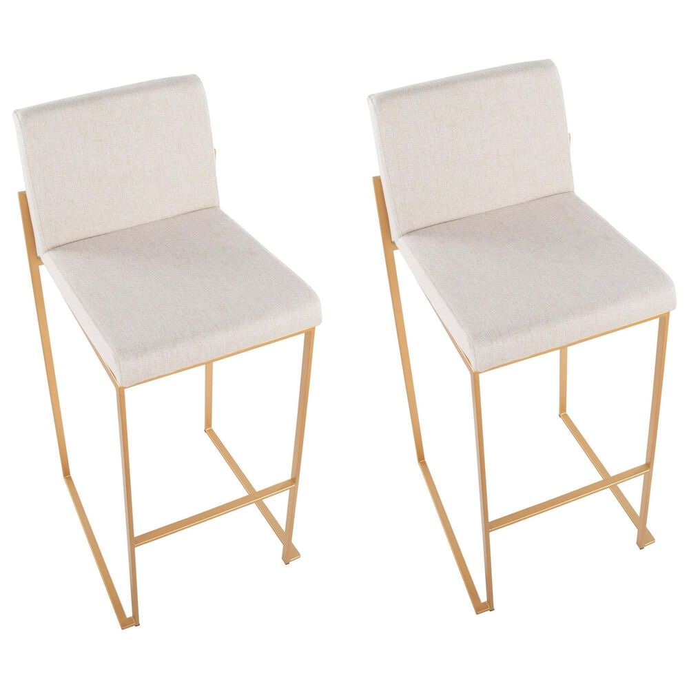 Lumisource Fuji High Back Barstool with Beige Fabric in Gold &#40;Set of 2&#41;, , large