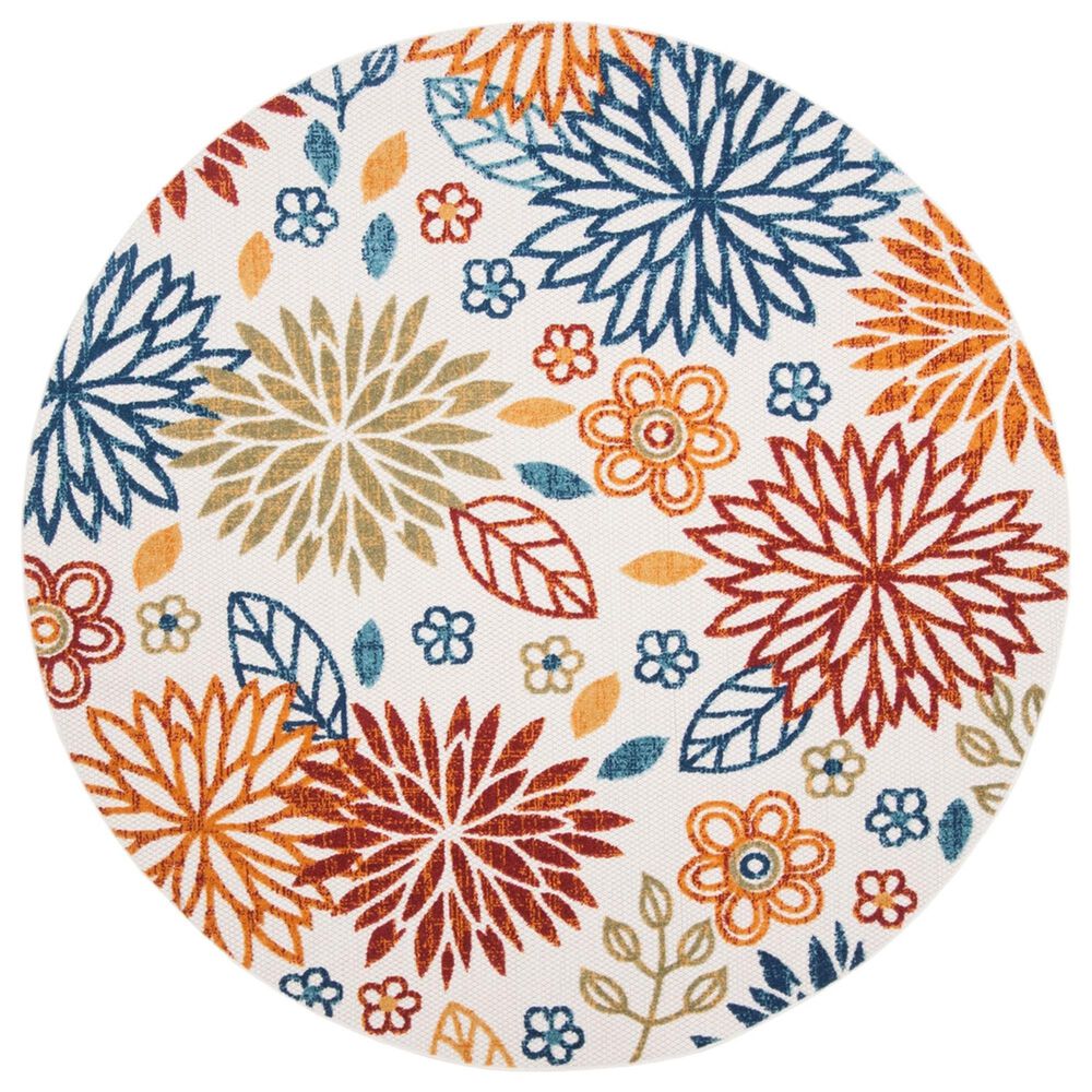 Safavieh Cabana CBN833A 4" Round Creme and Red Indoor/Outdoor Area Performance Rug, , large