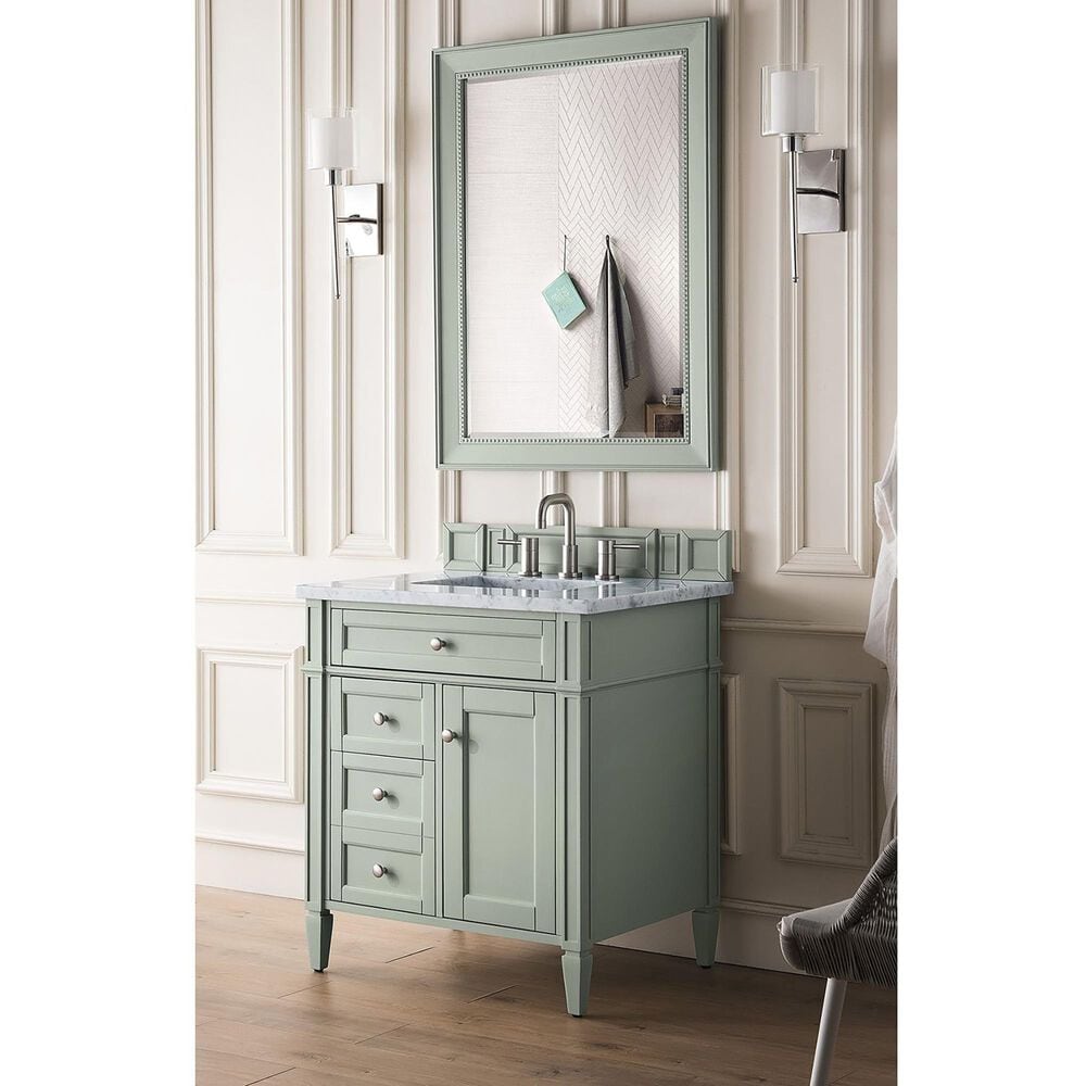 James Martin Vanities Brittany 30&quot; Single Bathroom Vanity in Sage Green with 3 cm Arctic Fall Solid Surface Top and Rectangular Sink, , large