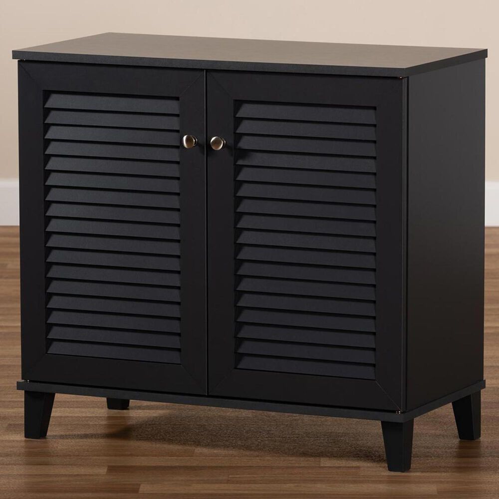 Baxton Studio Coolidge 4-Shelf Shoe Storage Cabinet in Dark Gray, , large