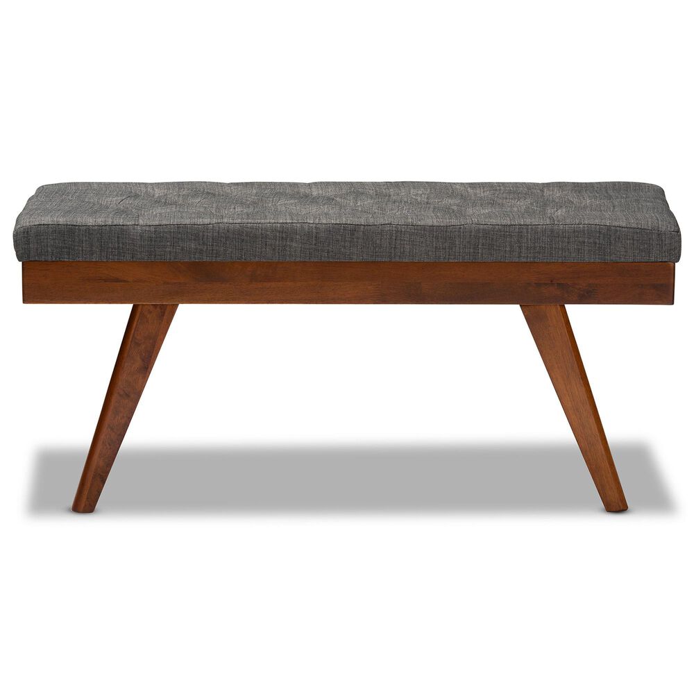Baxton Studio Alona Dining Bench with Medium Grey Cushion in Walnut Brown, , large