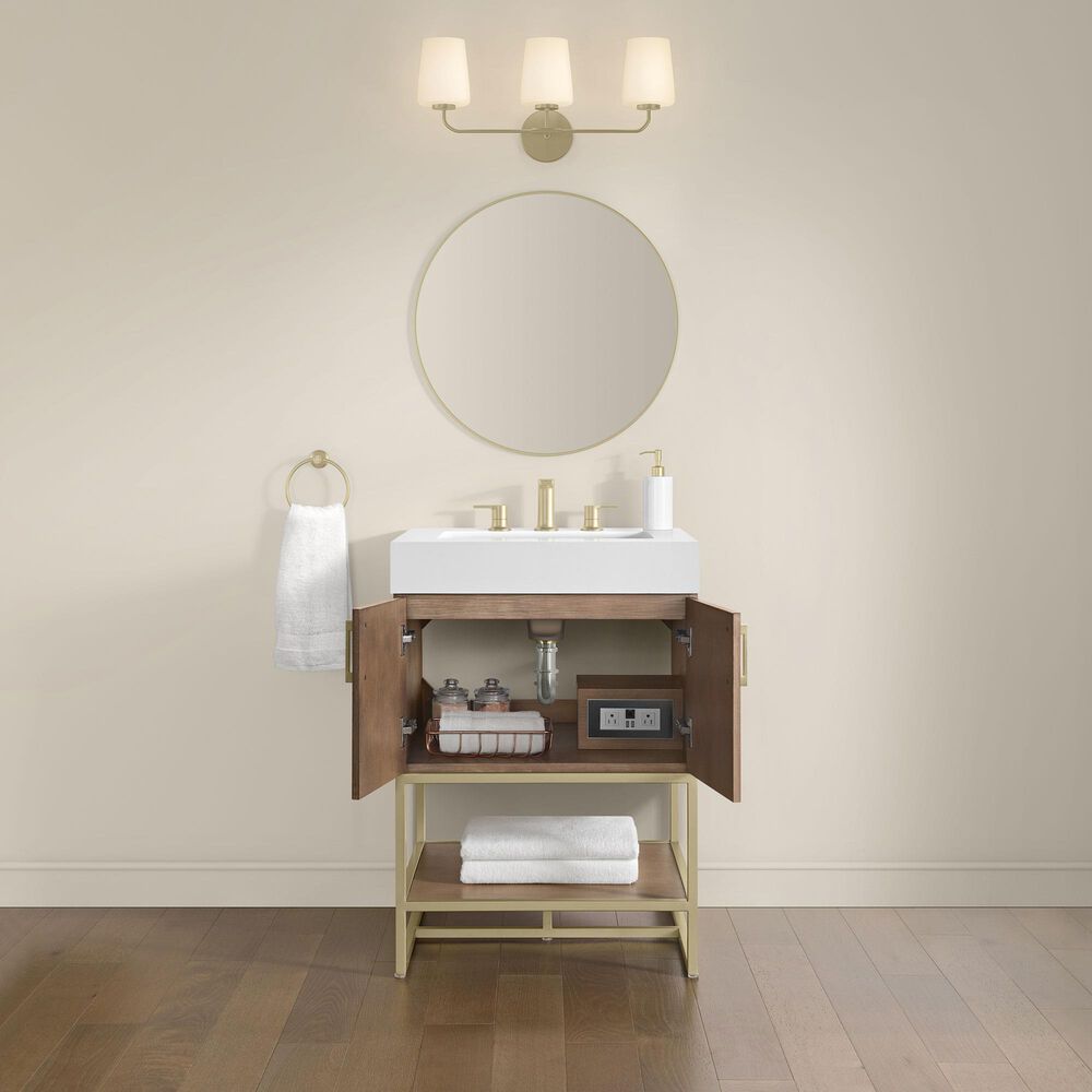 37B Mauri 24" Single Bathroom Vanity with Metal Baase in Walnut Drift with High-Profile 4" White Composite Stone Top, , large