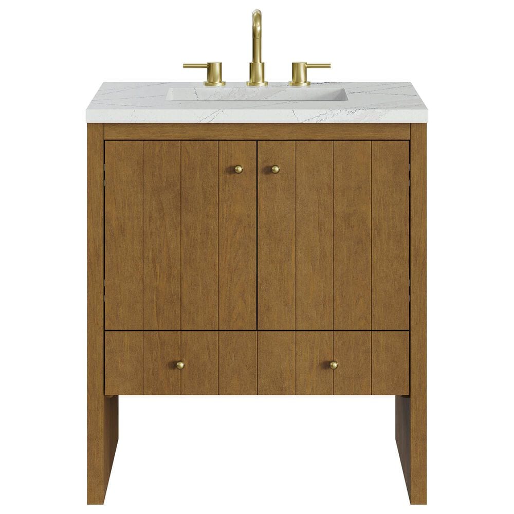 James Martin Hudson 30" Single Bathroom Vanity in Honey Oak with 3 cm Ethereal Noctis Silestone Top and Rectangular Sink, , large