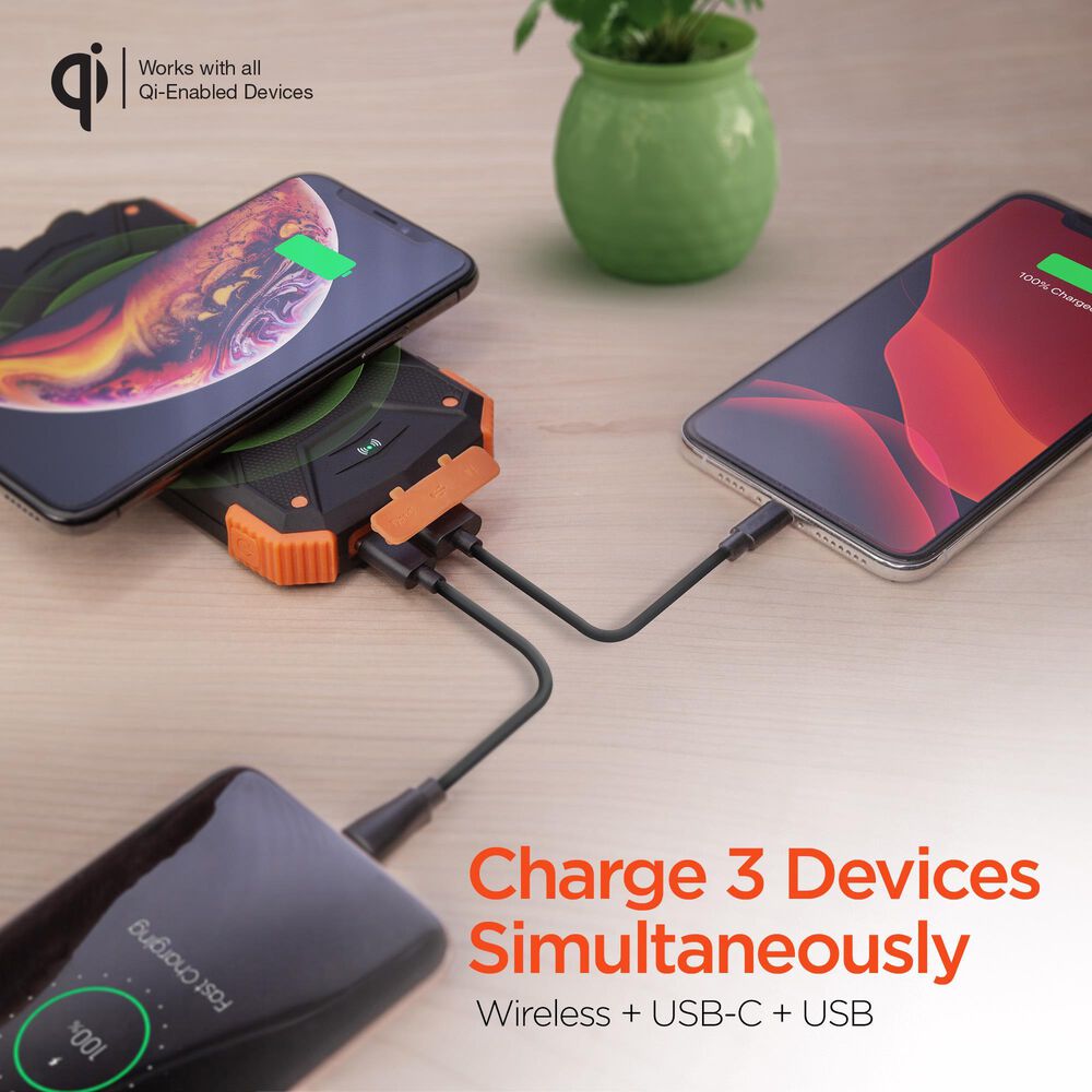 Hypercel Solar 10000 mAh Wireless Power Bank in Black, , large