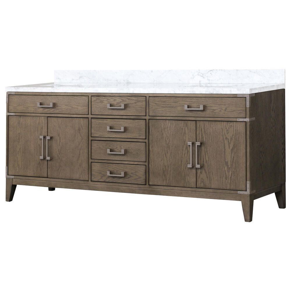 Lexora Home Laurel 80" Double Bathroom Vanity in Grey Oak with White Carrara Marble Top and Rectangular Sinks, , large