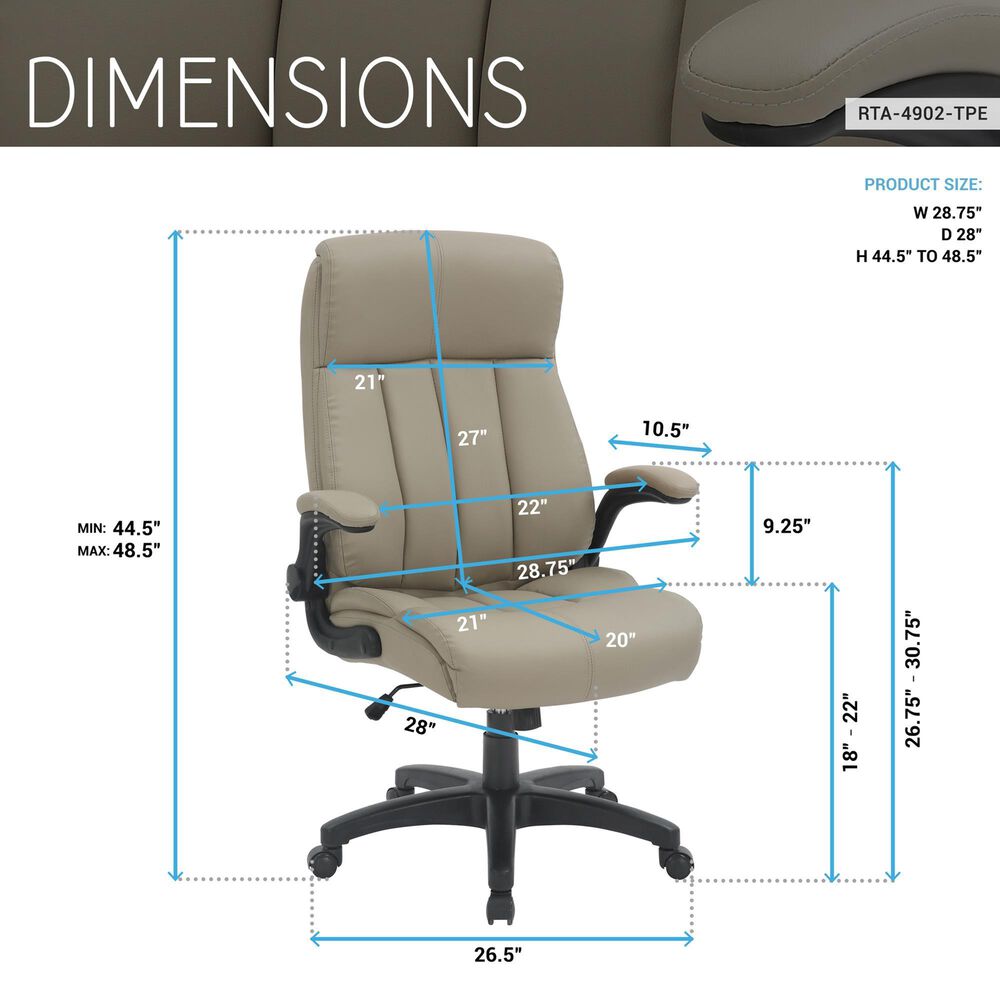Rta Products Llc Ultra-Padded Executive Office Chair with Flip-Up Armrests in Taupe, , large