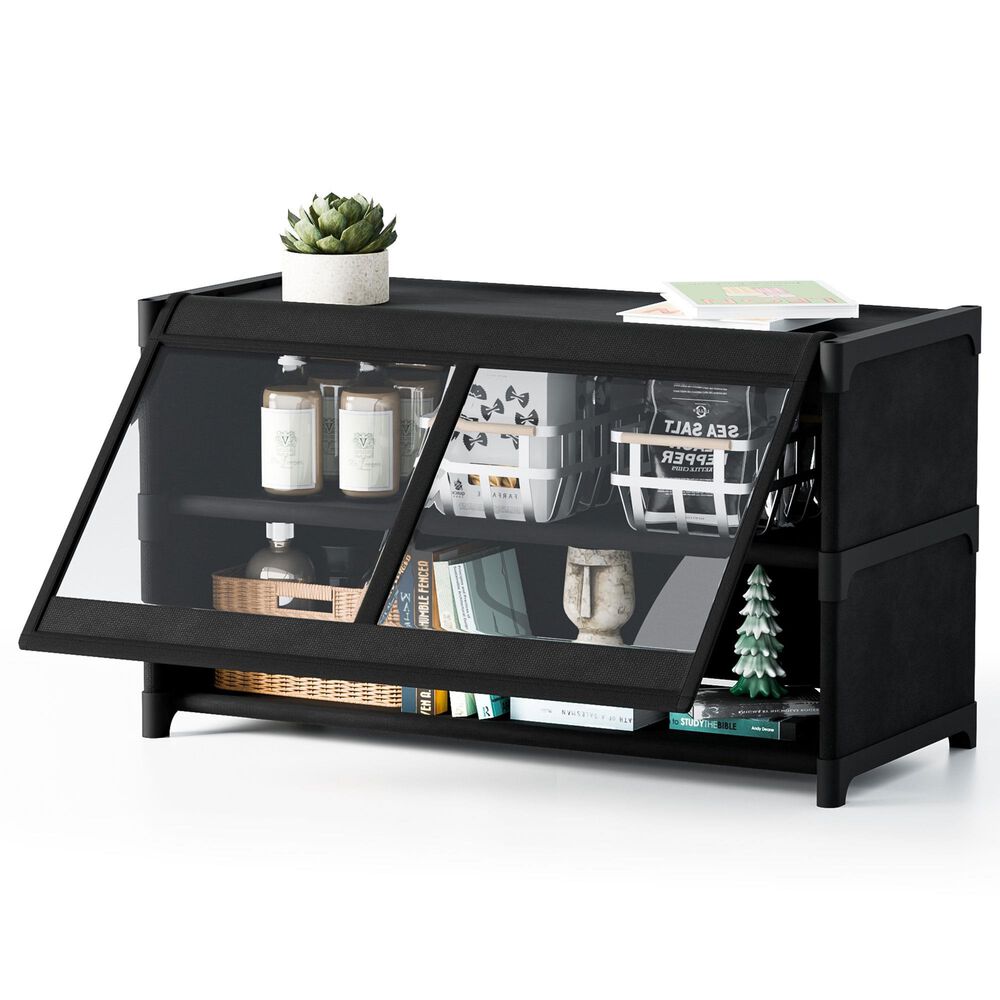 HOMLUX 3-Tier Storage Cabinet with Adjustable Shelves in Black, , large