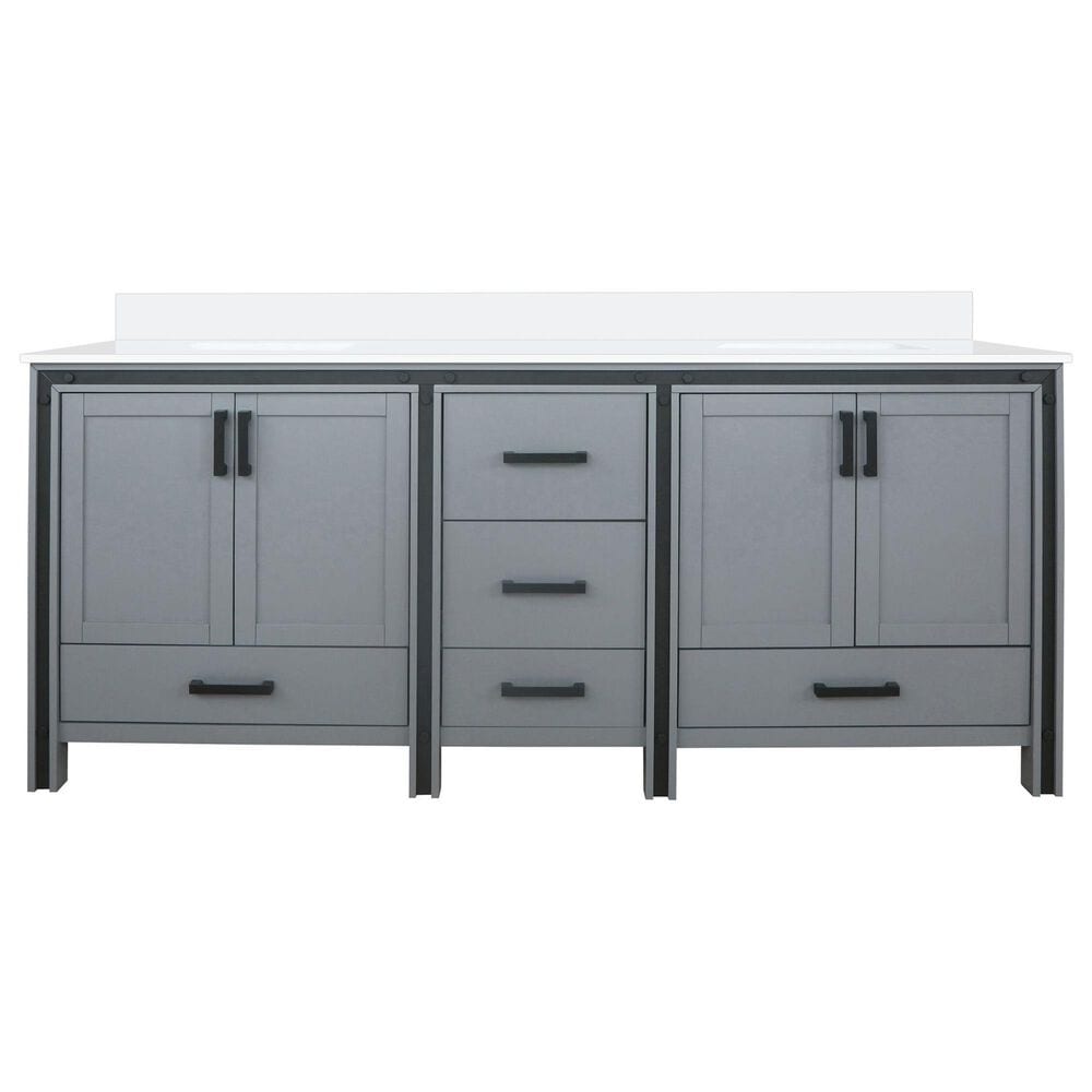 Lexora Home Ziva 80&quot; Double Bathroom Vanity in Dark Grey with 2 cm White Cultured Marble Top and Rectangular Sinks, , large