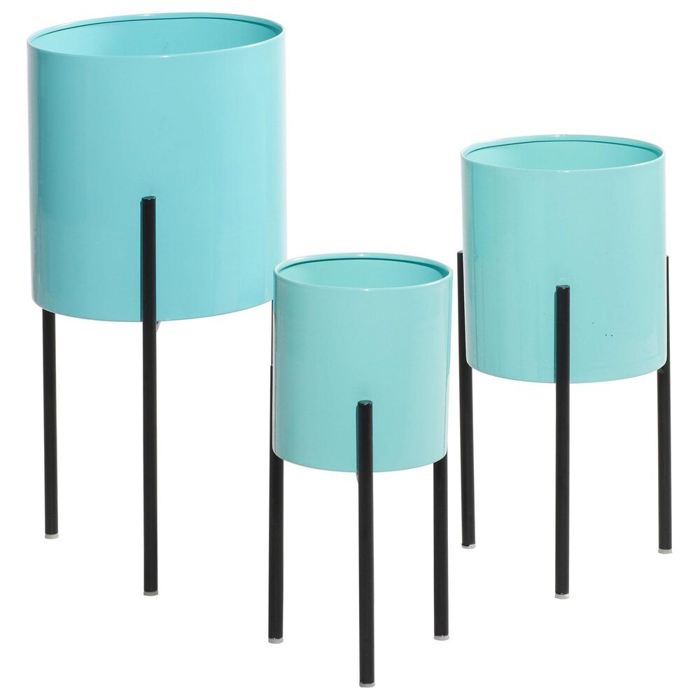 Maple and Jade Metal Planter with Removable Stand in Polished Teal and Black (Set of 2), , large